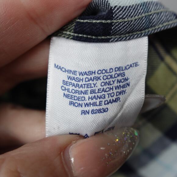 Vintage 90s Lands End Viyella Flannel Button Down Shirt Size M Sage Green Plaid - Picture 13 of 16